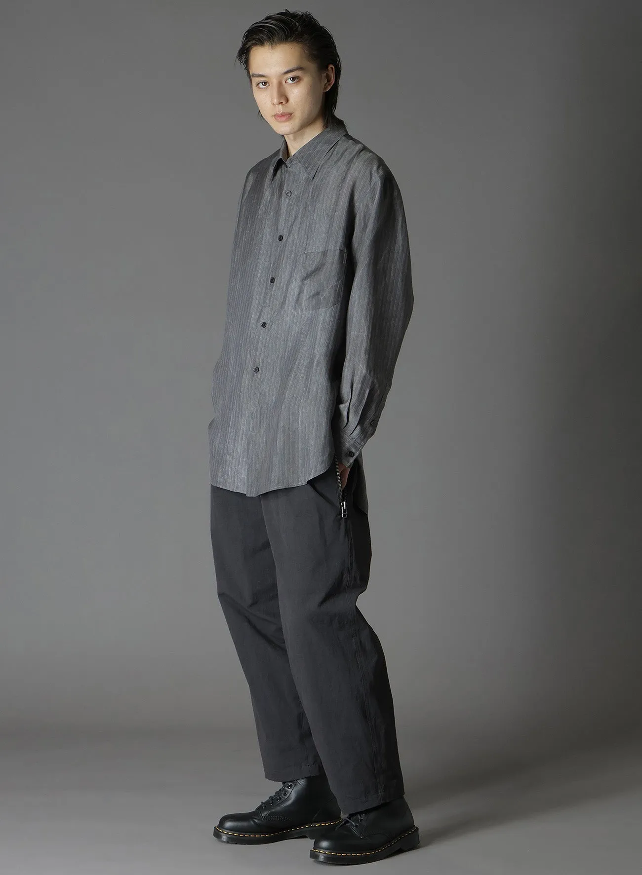 INK DYED STRIPE CUPRO RAYON A BIG COLLAR SHIRT sold by Yohji Yamamoto product image thumbnail 2