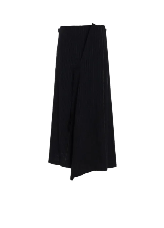WOOL PINSTRIPE LEFT SIDE PATCH SKIRT PANTS sold by Yohji Yamamoto