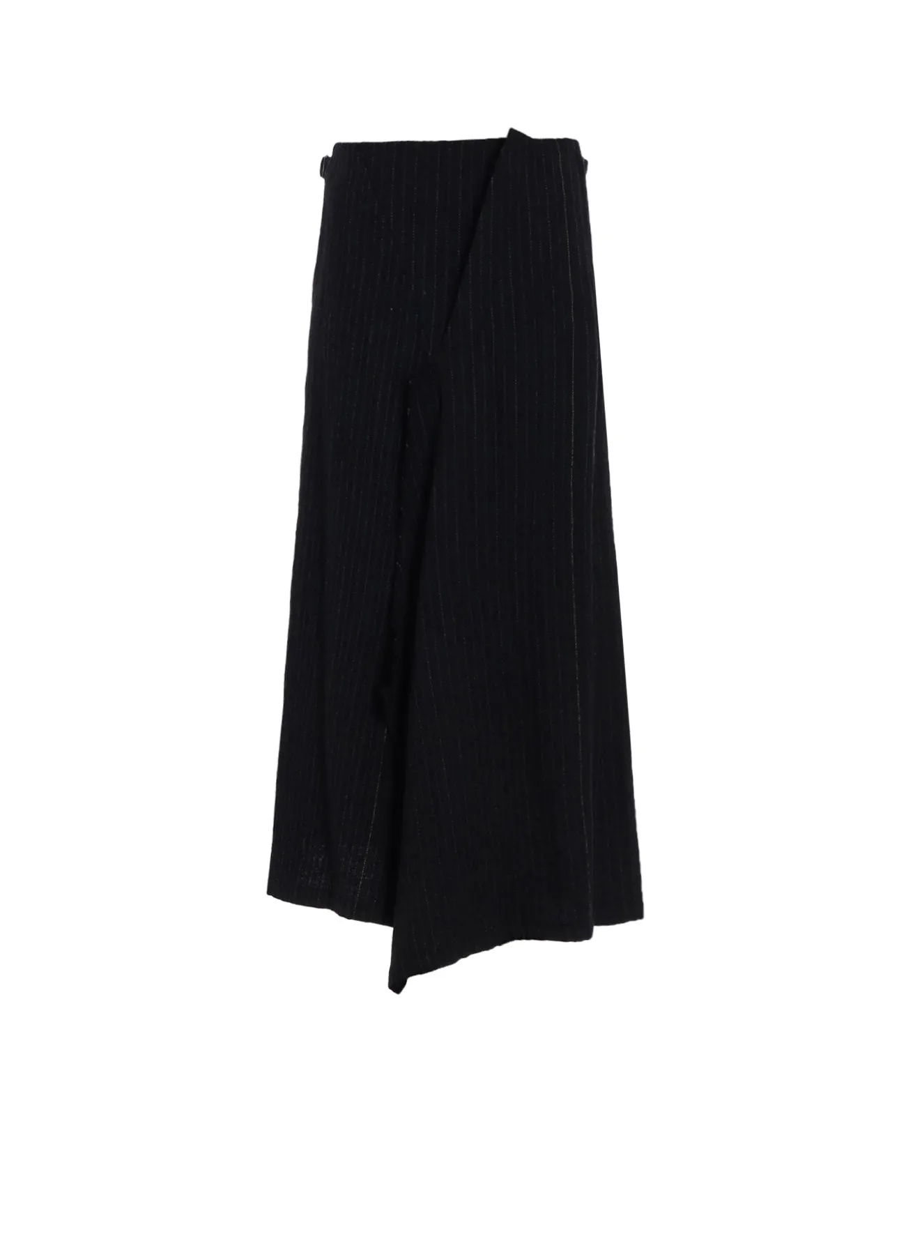 WOOL PINSTRIPE LEFT SIDE PATCH SKIRT PANTS sold by Yohji Yamamoto