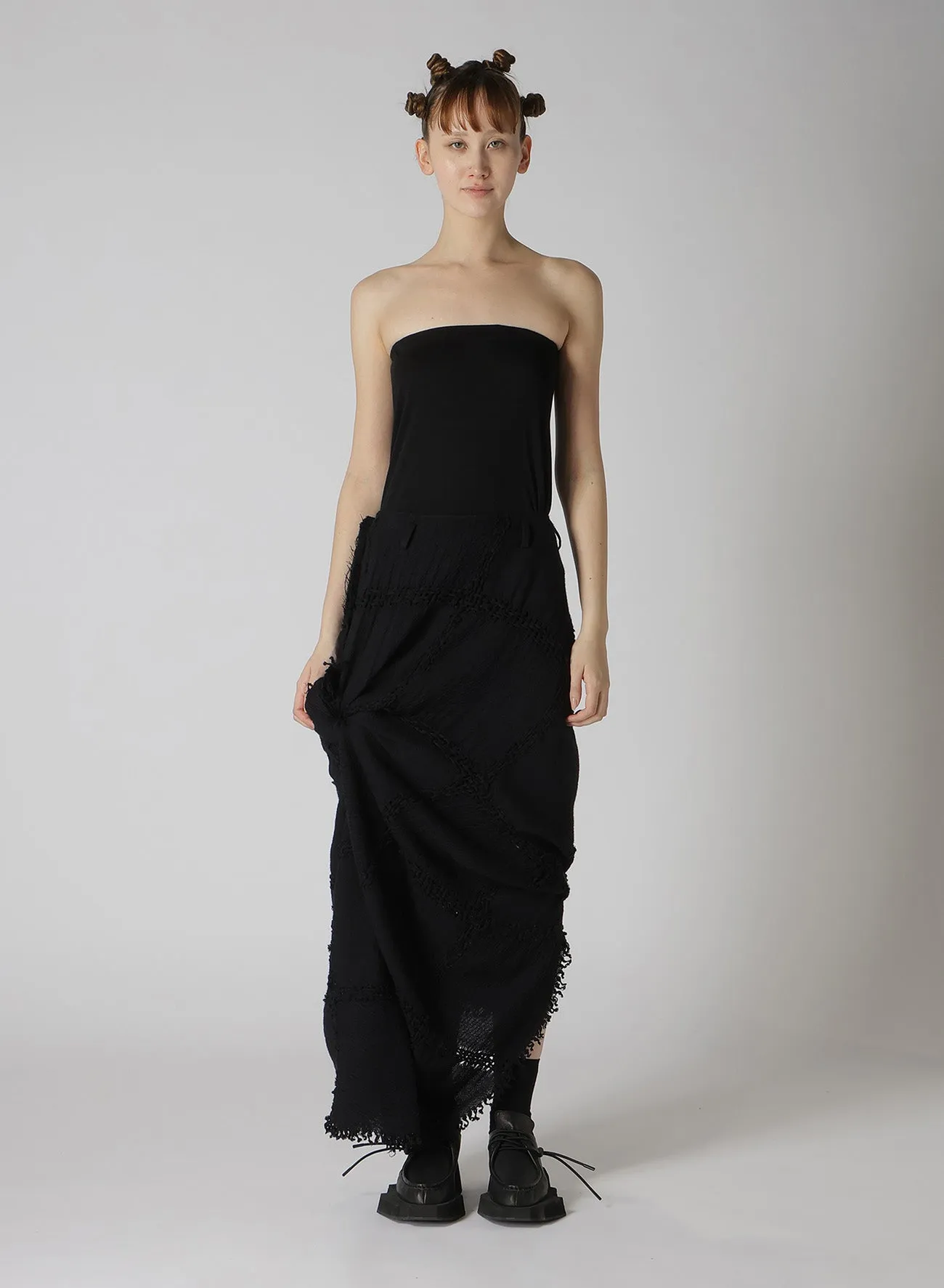 BLOCK JACQUARD KNOT DETAIL SKIRT sold by Yohji Yamamoto product image thumbnail 5