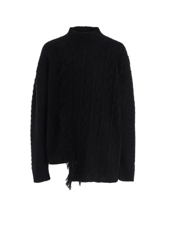 CORPILON BULKY WOOL ASYMMETRICAL FRINGE MOCK NECK KNIT sold by Yohji Yamamoto
