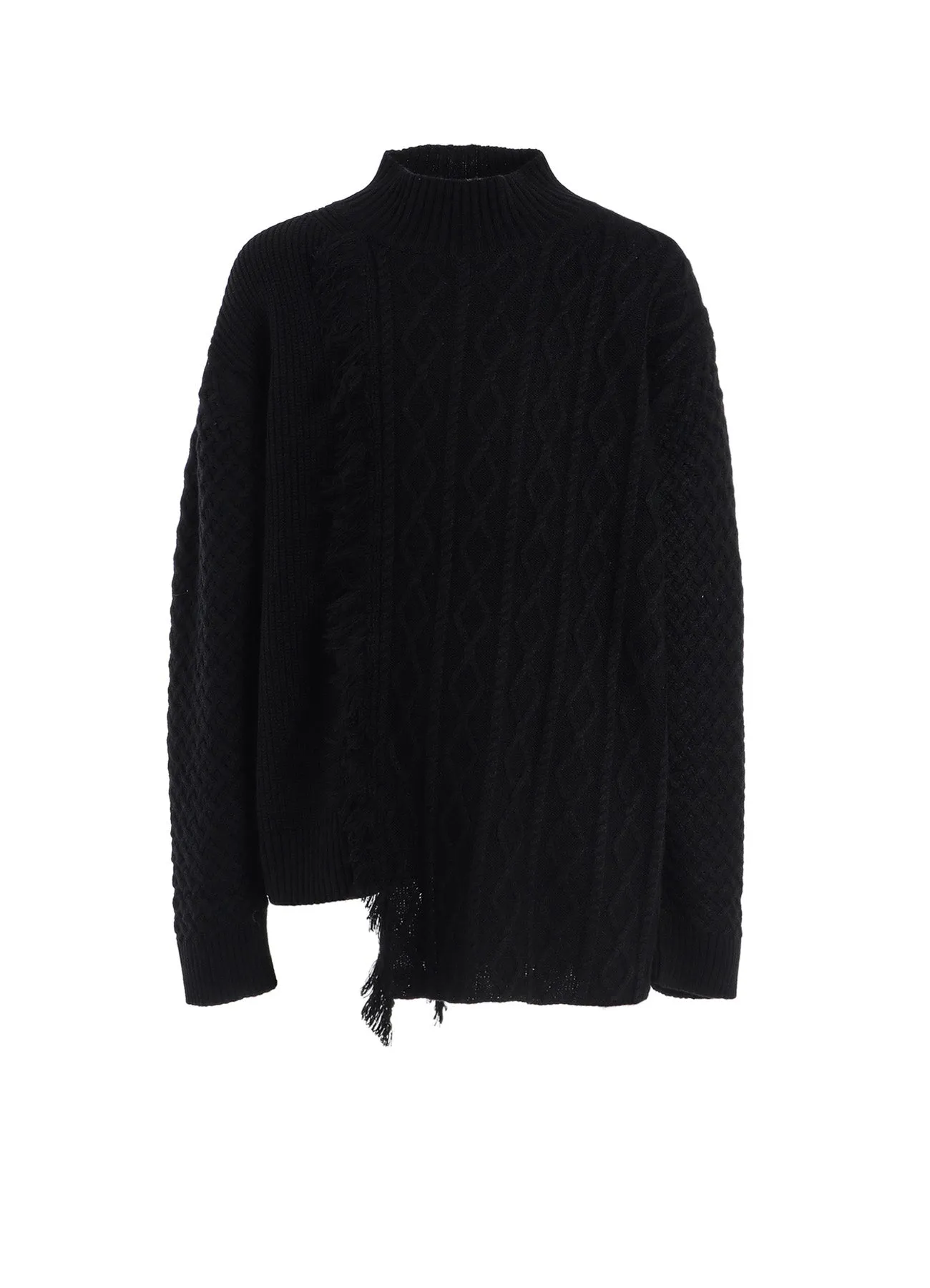 CORPILON BULKY WOOL ASYMMETRICAL FRINGE MOCK NECK KNIT sold by Yohji Yamamoto