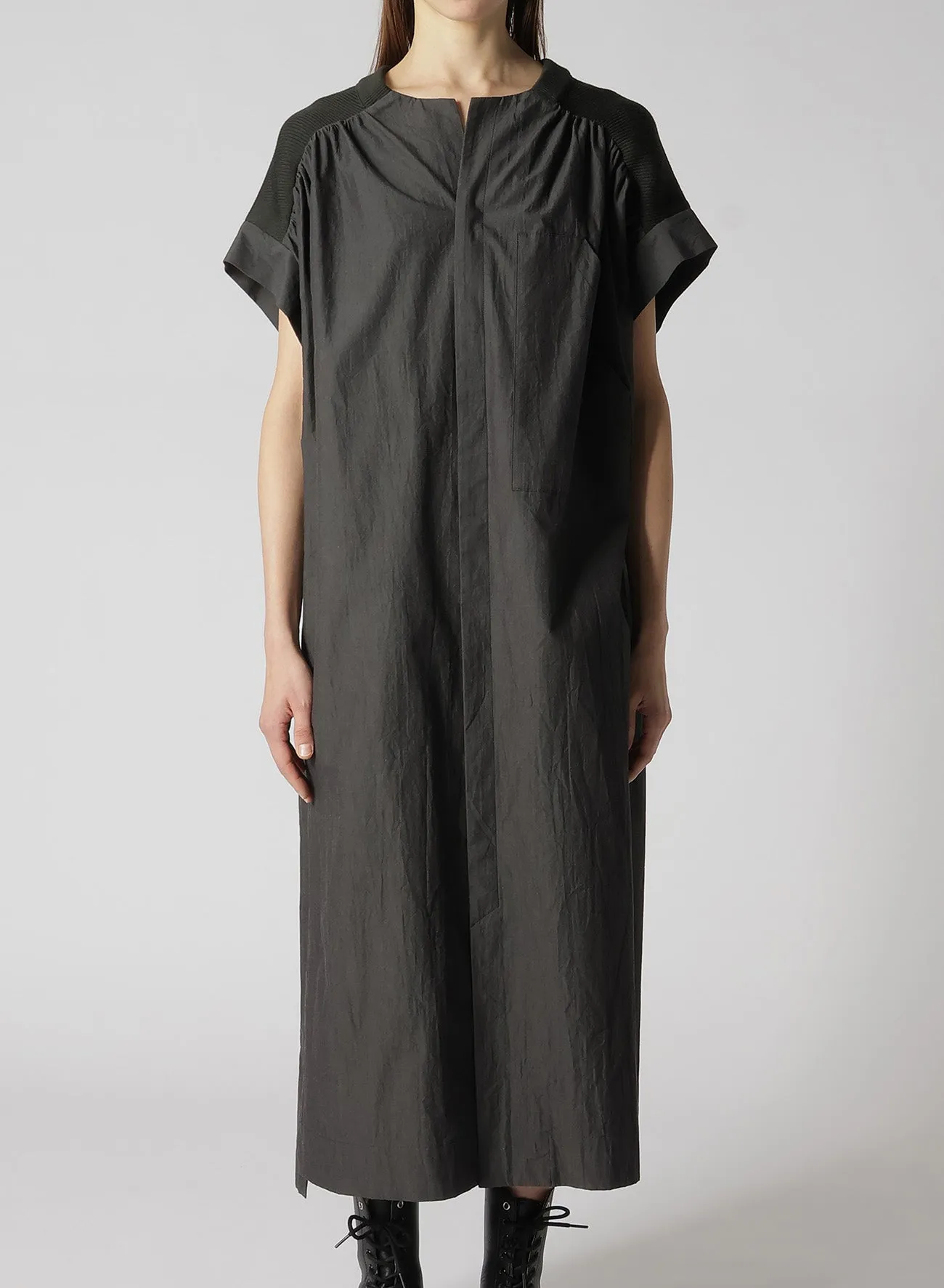 COTTON CHAMBRAY RIBBED FLY FRONT OPEN DRESS sold by Yohji Yamamoto product image thumbnail 4