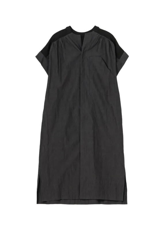 COTTON CHAMBRAY RIBBED FLY FRONT OPEN DRESS sold by Yohji Yamamoto
