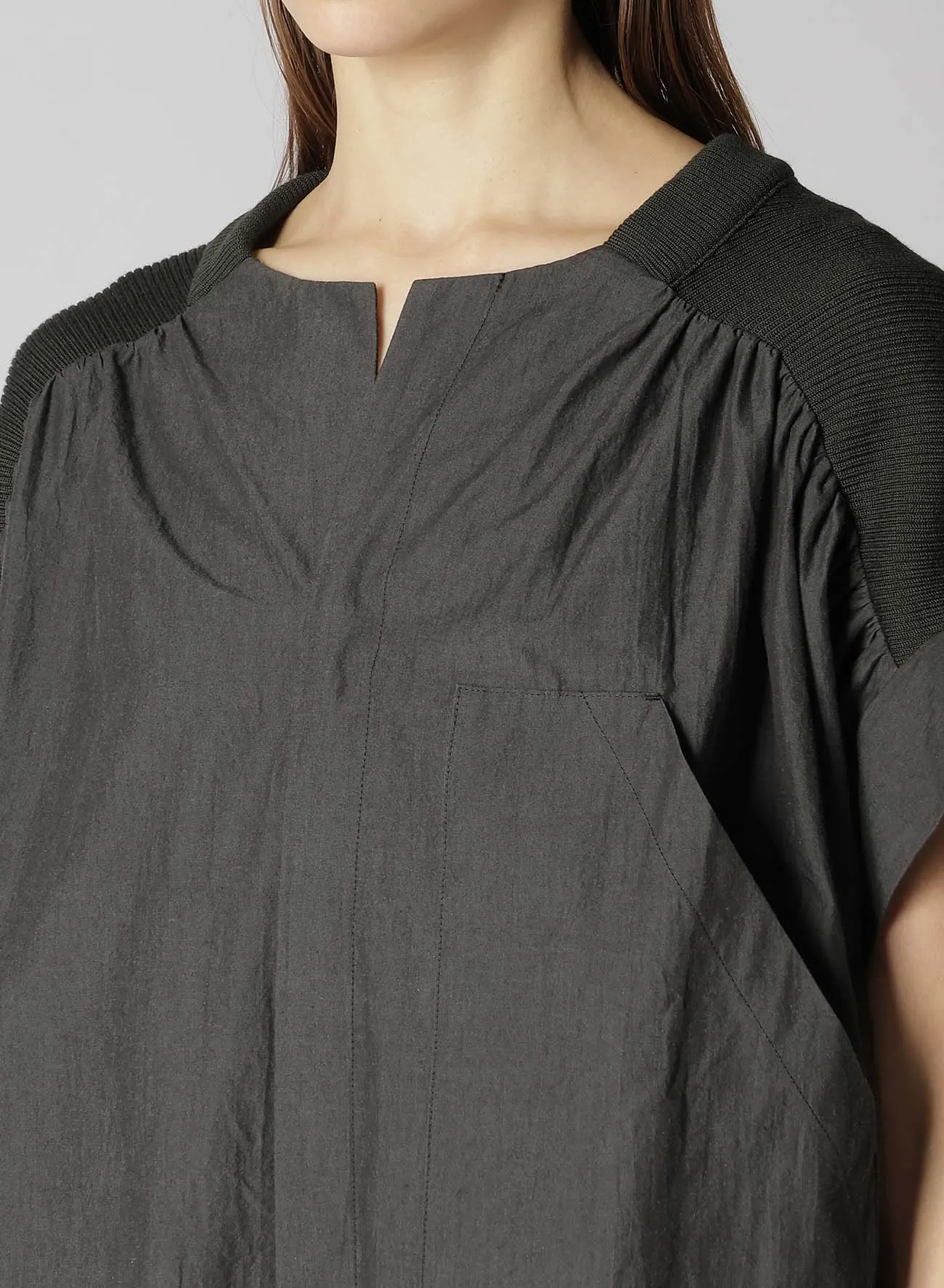 COTTON CHAMBRAY RIBBED FLY FRONT OPEN DRESS sold by Yohji Yamamoto product image thumbnail 5