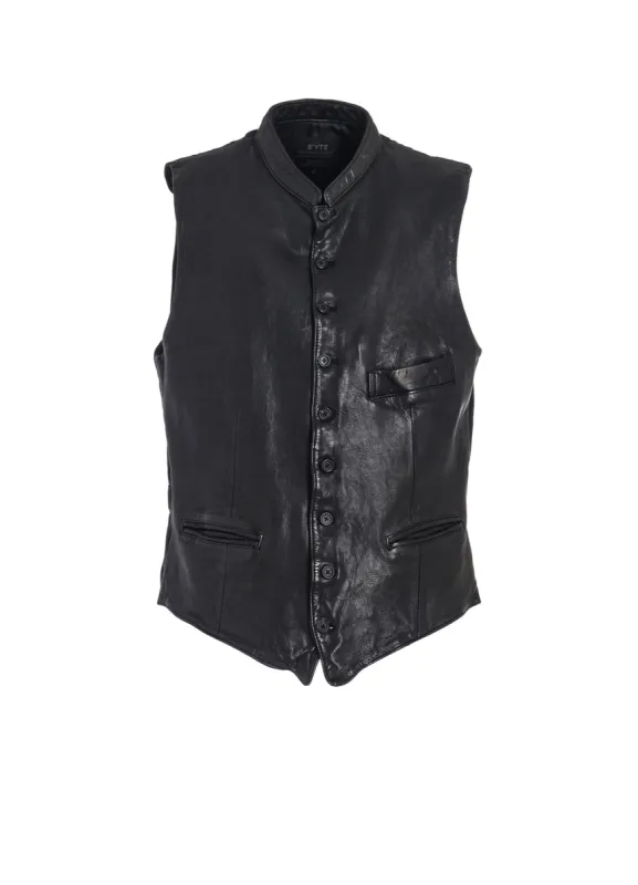 VEGETABLE TANNED SHEEP LEATHER STAND COLLAR VEST sold by Yohji Yamamoto