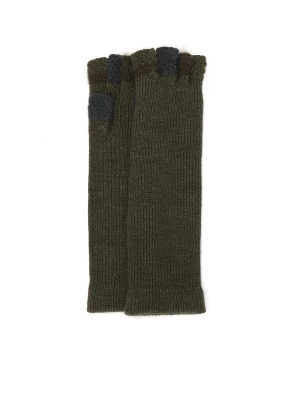 W SLUB×MOHAIR PATCHED FINGERLESS LONG GLOVES sold by Yohji Yamamoto