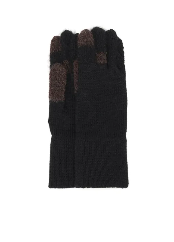 W SLUB×MOHAIR PATCHED SHORT GLOVES sold by Yohji Yamamoto