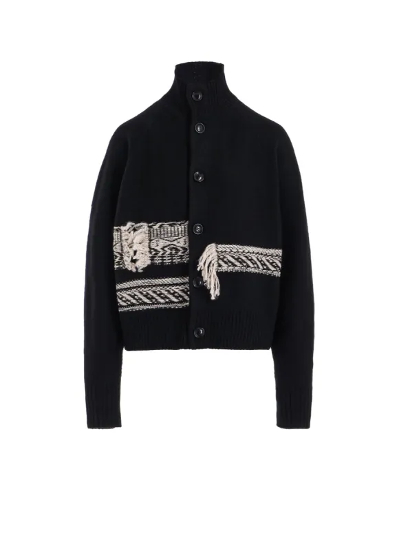 WOOL BLEND JACQUARD HIGH NECK CARDIGAN made by Yohji Yamamoto