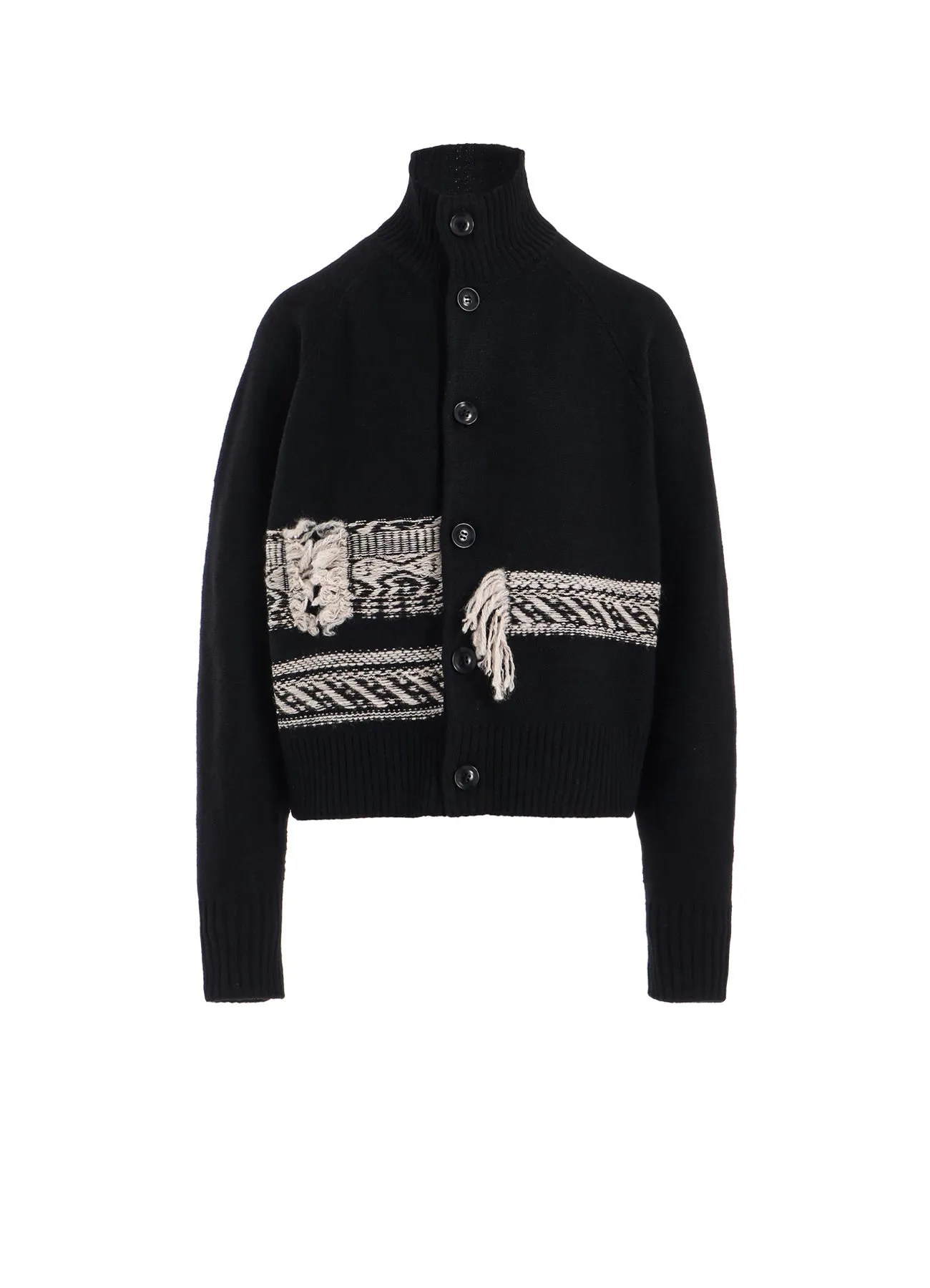 WOOL BLEND JACQUARD HIGH NECK CARDIGAN sold by Yohji Yamamoto