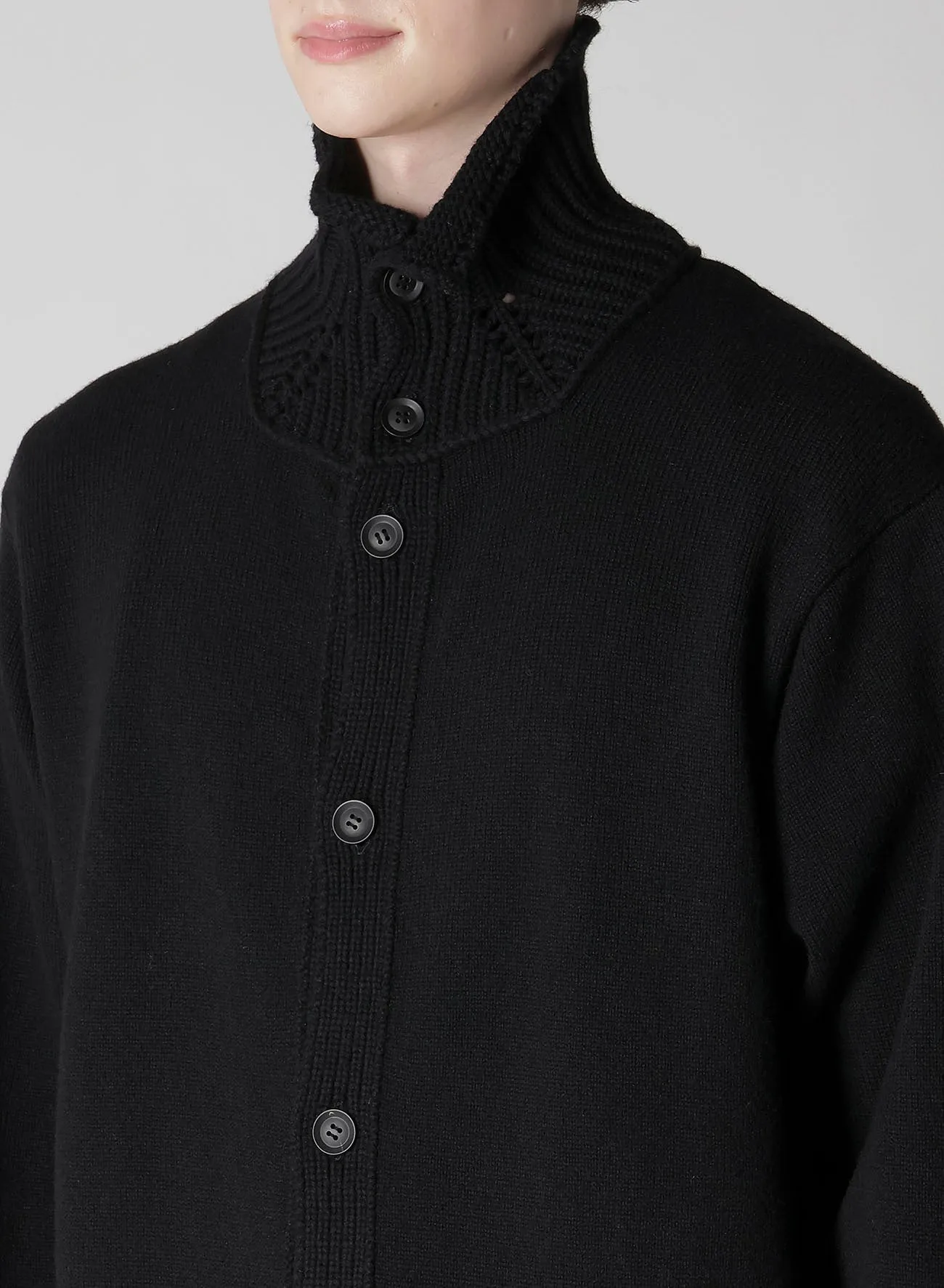 7G JERSEY 3G RIB DESIGNED NECK LONG CARDIGAN sold by Yohji Yamamoto product image thumbnail 3