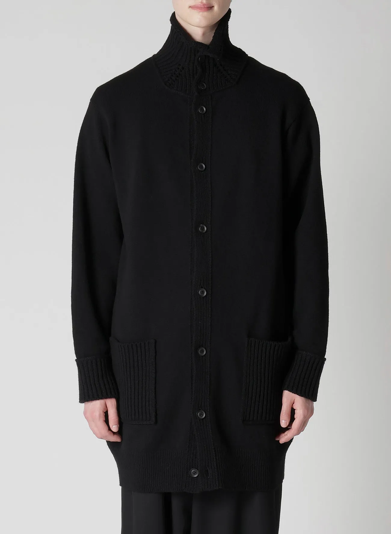 7G JERSEY 3G RIB DESIGNED NECK LONG CARDIGAN sold by Yohji Yamamoto product image thumbnail 2