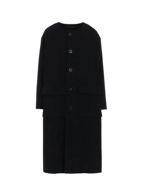 WOOL SINGLE MOSSER COLLARLESS COAT sold by Yohji Yamamoto