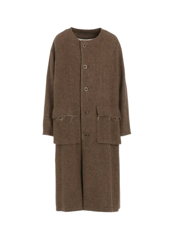 W/LI HERRINGBONE COLLARLESS COAT sold by Yohji Yamamoto