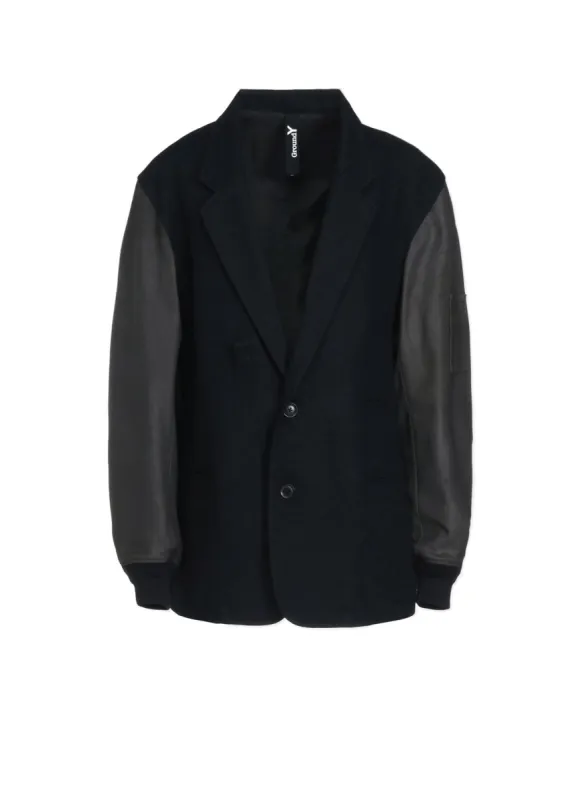 FLANNEL+DOUBLE FACE GOAT LEATHER 2-BUTTON MA-1 SLEEVE JACKET sold by Yohji Yamamoto