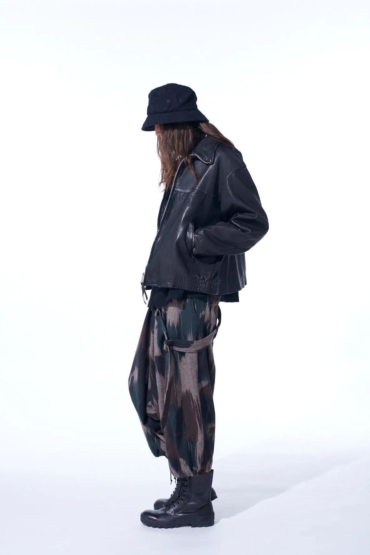 CAMOUFLAGE TWEED BELTED BALLOON SAROUEL PANTS sold by Yohji Yamamoto product image thumbnail 3