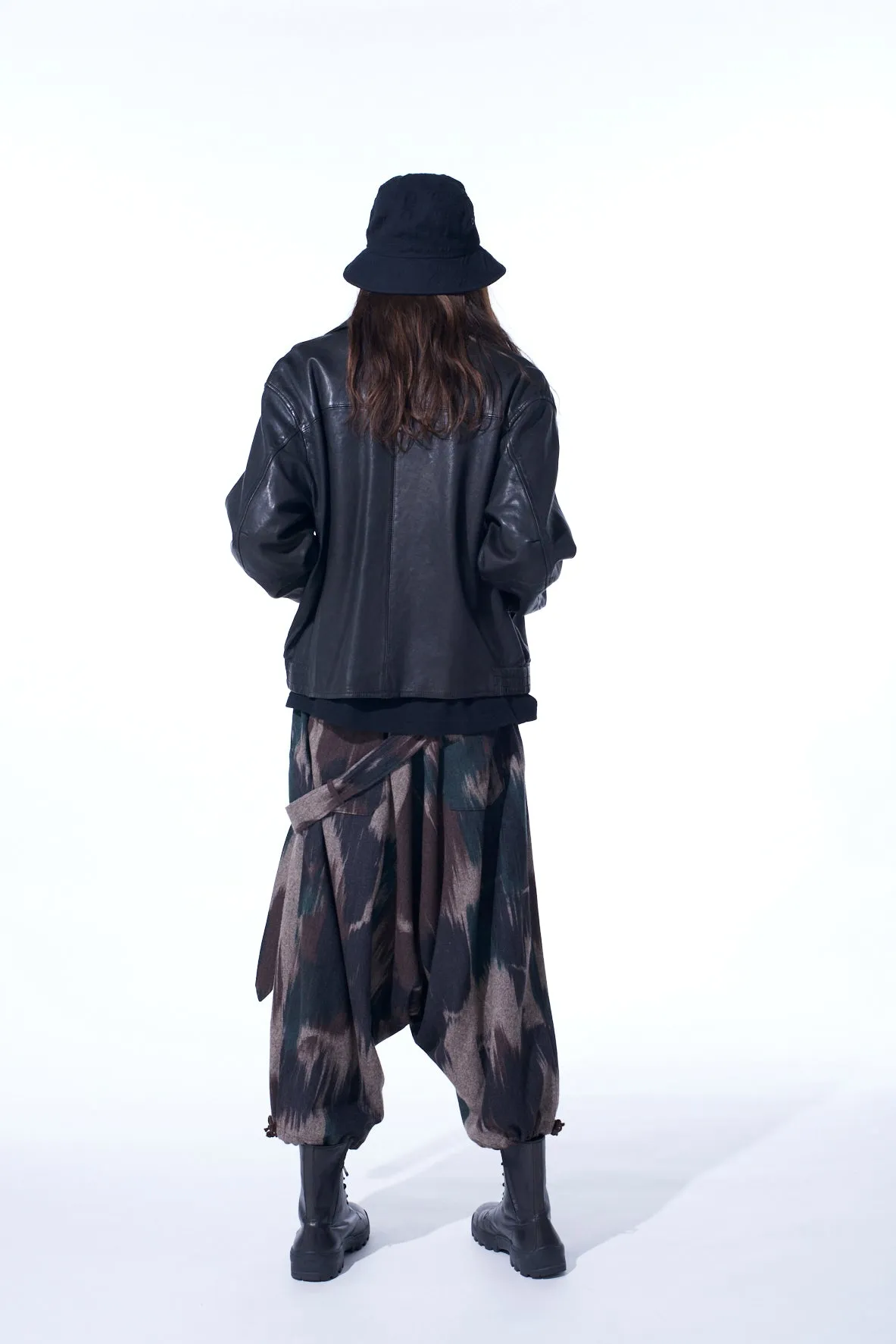 CAMOUFLAGE TWEED BELTED BALLOON SAROUEL PANTS sold by Yohji Yamamoto product image thumbnail 4
