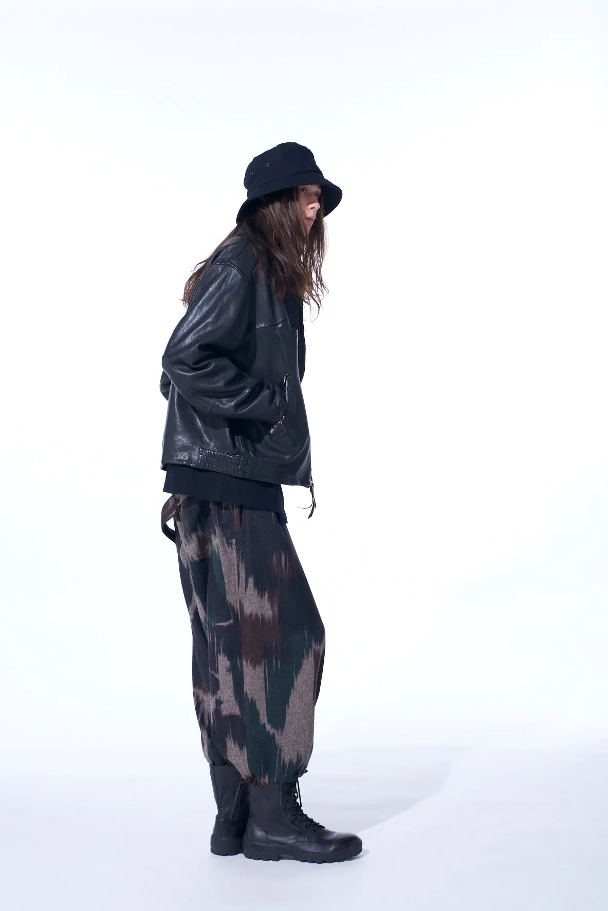 CAMOUFLAGE TWEED BELTED BALLOON SAROUEL PANTS sold by Yohji Yamamoto product image thumbnail 5
