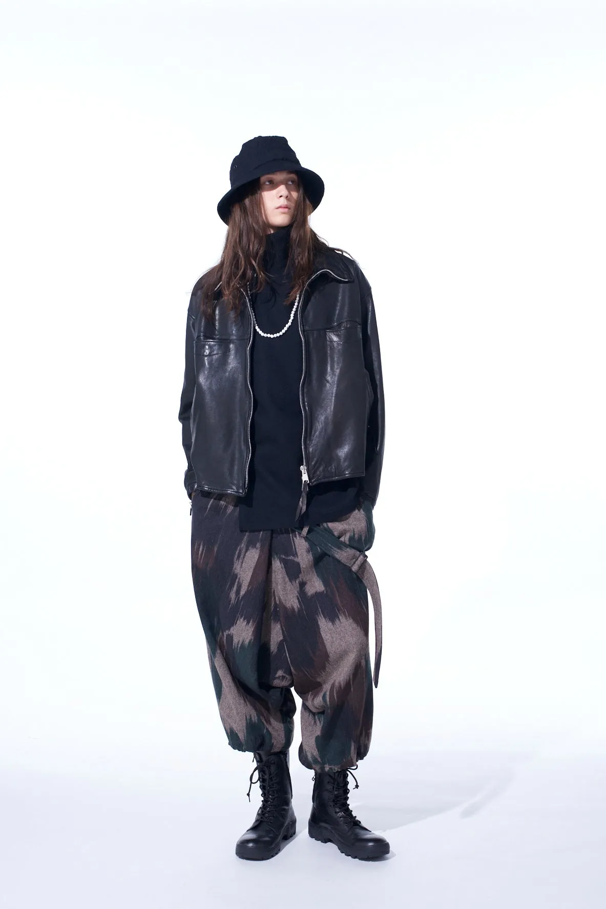 CAMOUFLAGE TWEED BELTED BALLOON SAROUEL PANTS sold by Yohji Yamamoto product image thumbnail 2