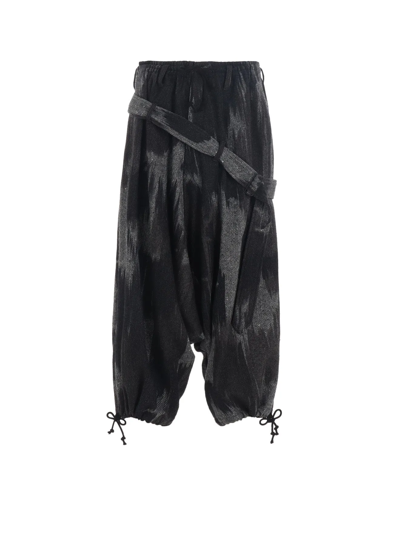 CAMOUFLAGE TWEED BELTED BALLOON SAROUEL PANTS sold by Yohji Yamamoto