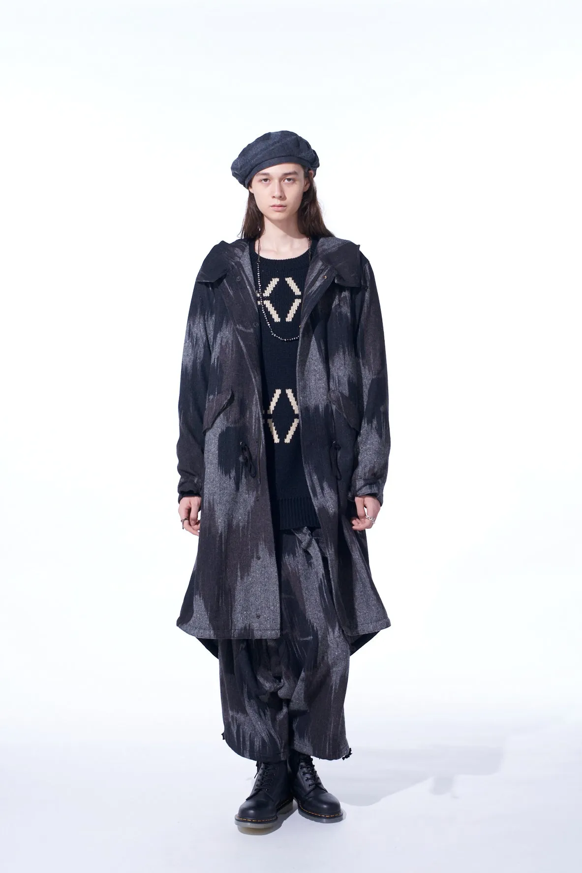 CAMOUFLAGE TWEED BELTED BALLOON SAROUEL PANTS sold by Yohji Yamamoto product image thumbnail 2
