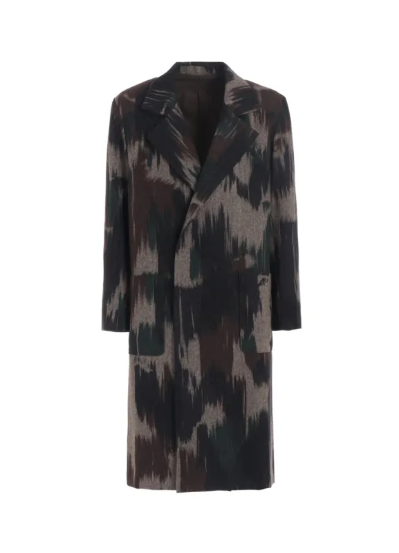CAMOUFLAGE TWEED DOUBLE-BREASTED SNAP BUTTON LONG COAT sold by Yohji Yamamoto