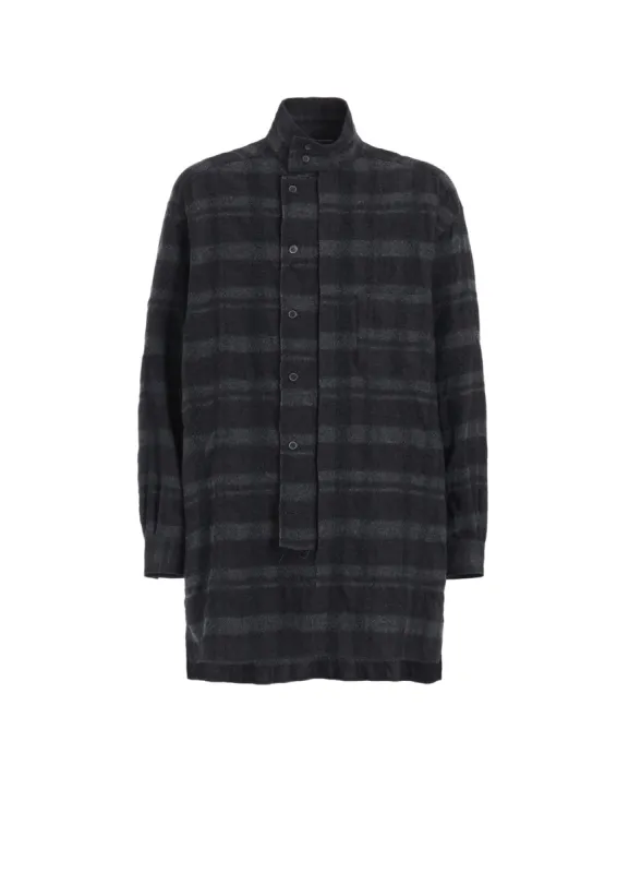 FULLING FINISHED SHADOW CHECK MULTI-BUTTONED SLEEVES STAND COLLAR SHIRT sold by Yohji Yamamoto