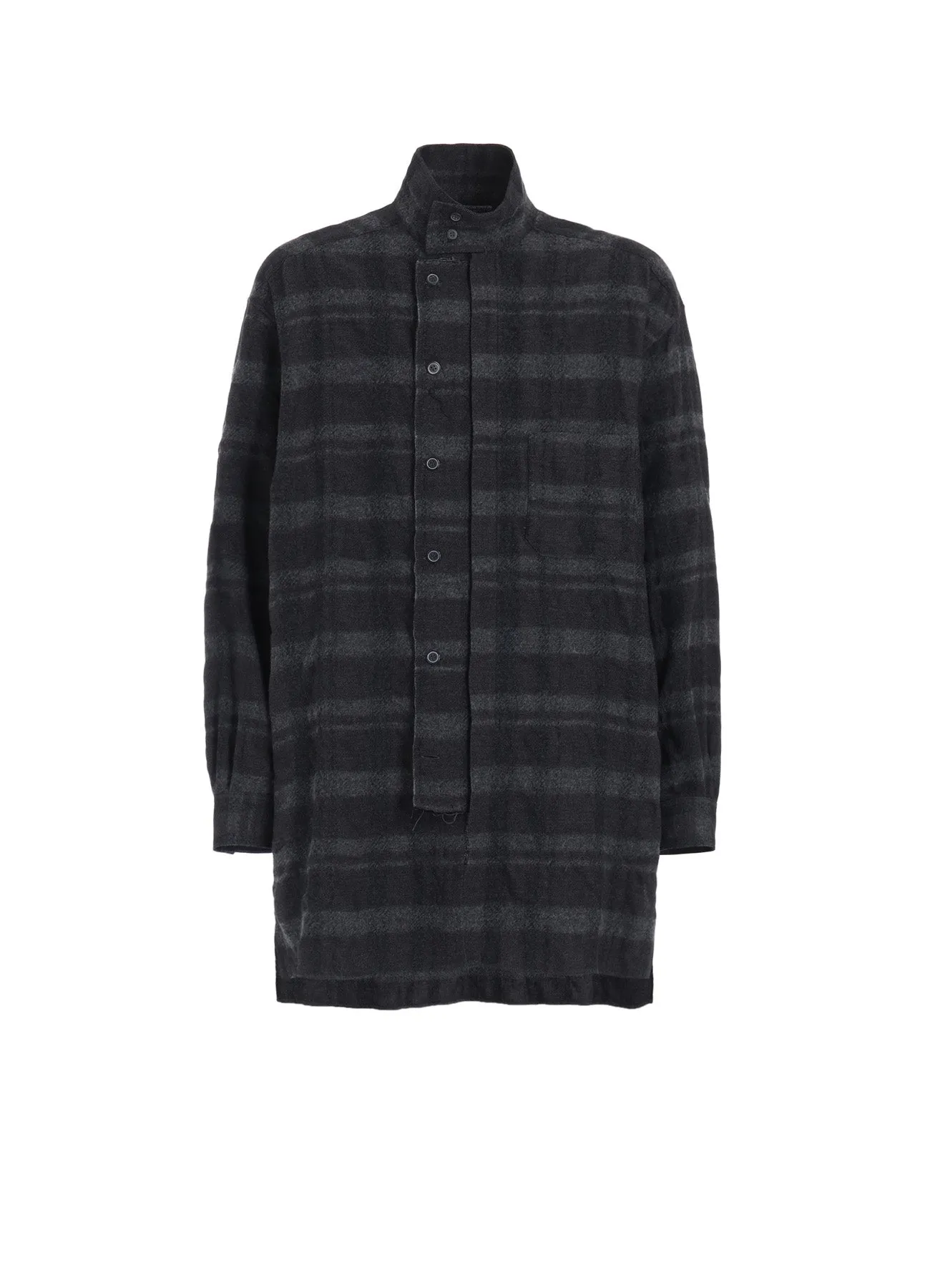 FULLING FINISHED SHADOW CHECK MULTI-BUTTONED SLEEVES STAND COLLAR SHIRT sold by Yohji Yamamoto