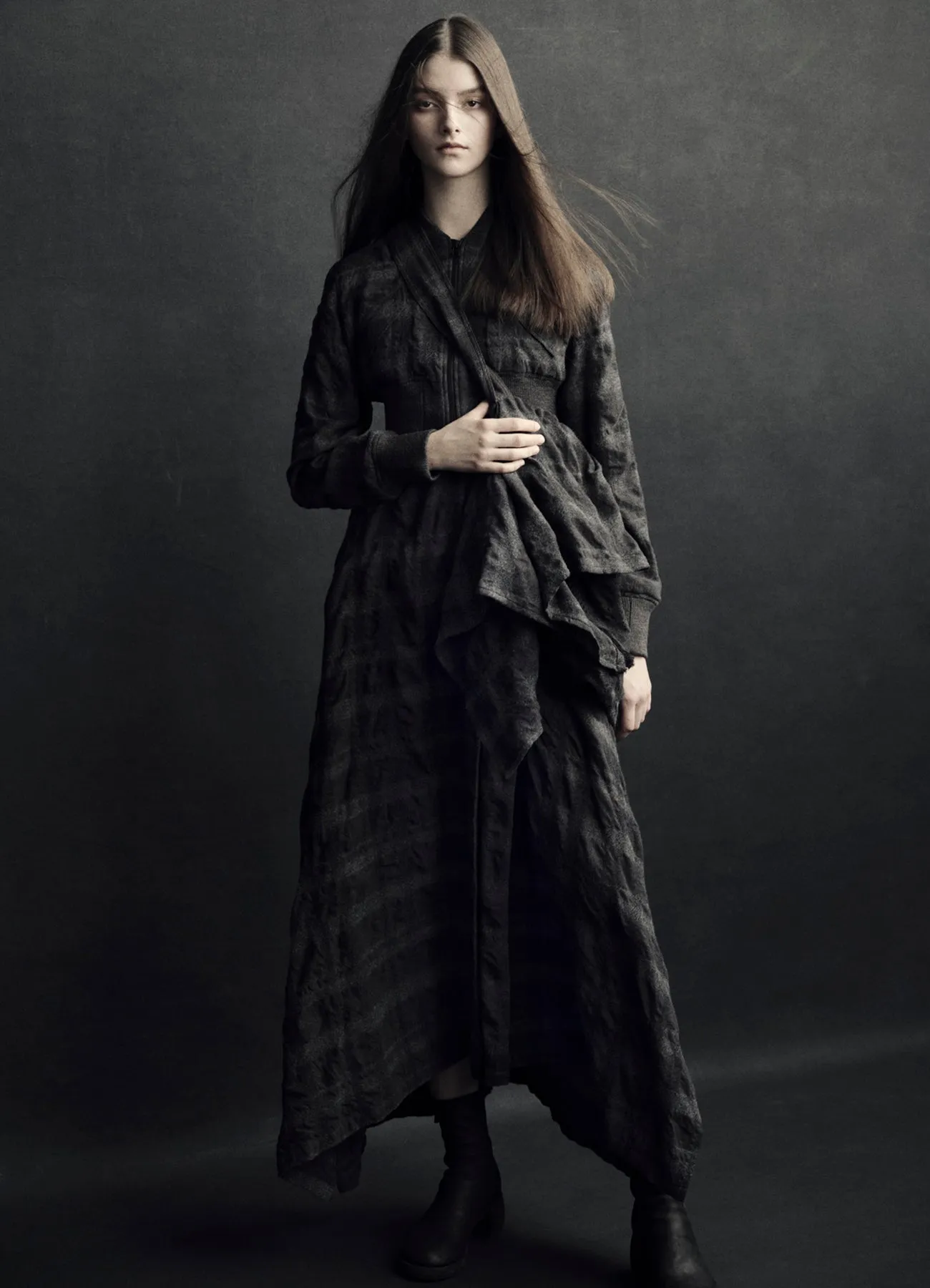 FULLING FINISHED SHADOW CHECK PLEATED SHOULDER STRAP DRESS sold by Yohji Yamamoto product image thumbnail 2