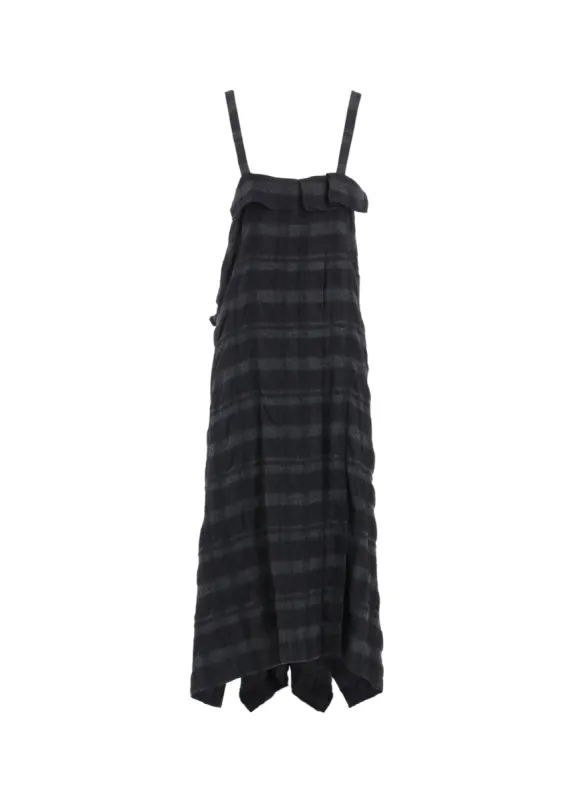 FULLING FINISHED SHADOW CHECK PLEATED SHOULDER STRAP DRESS sold by Yohji Yamamoto