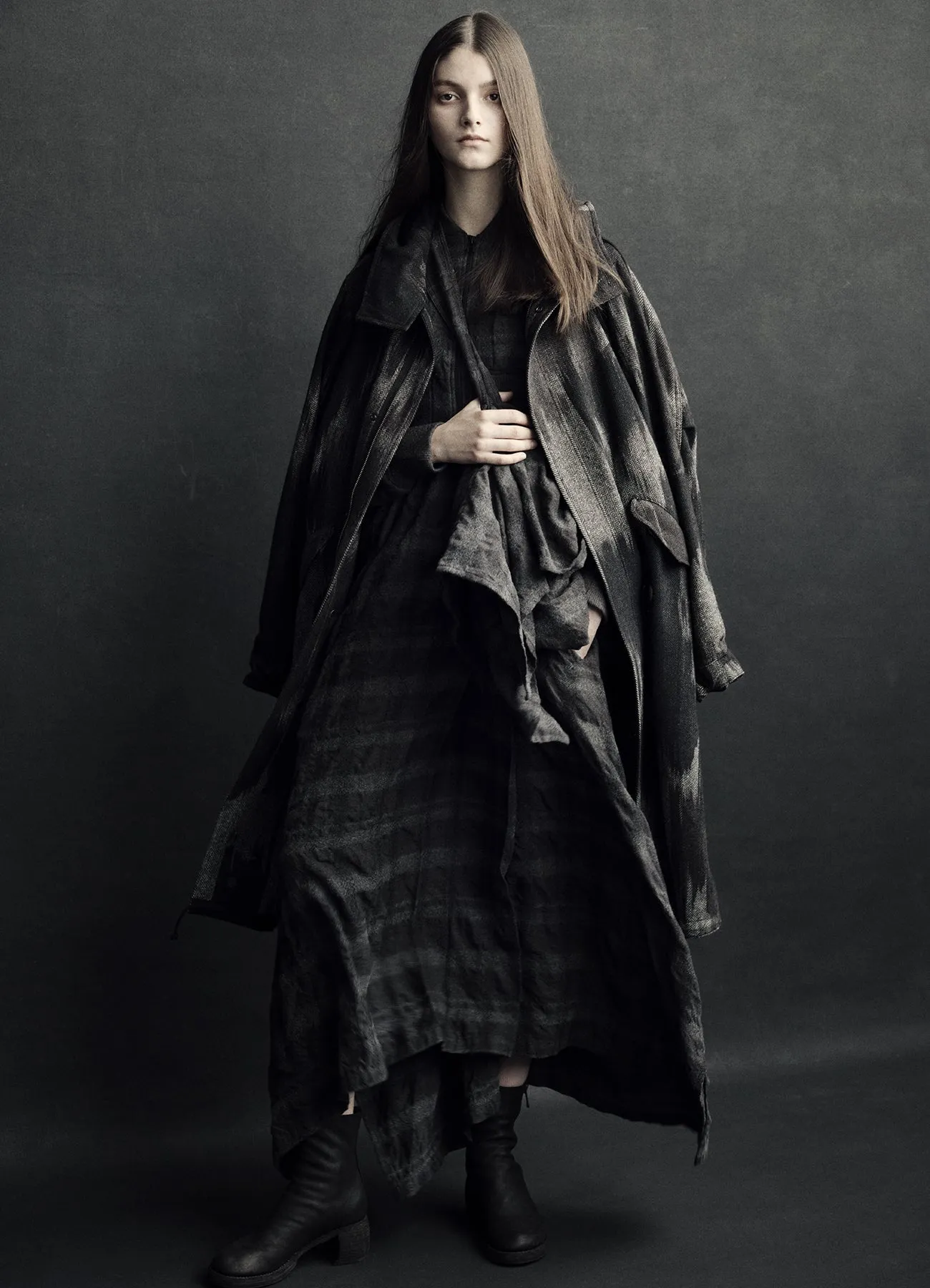 FULLING FINISHED SHADOW CHECK PLEATED SHOULDER STRAP DRESS sold by Yohji Yamamoto product image thumbnail 3
