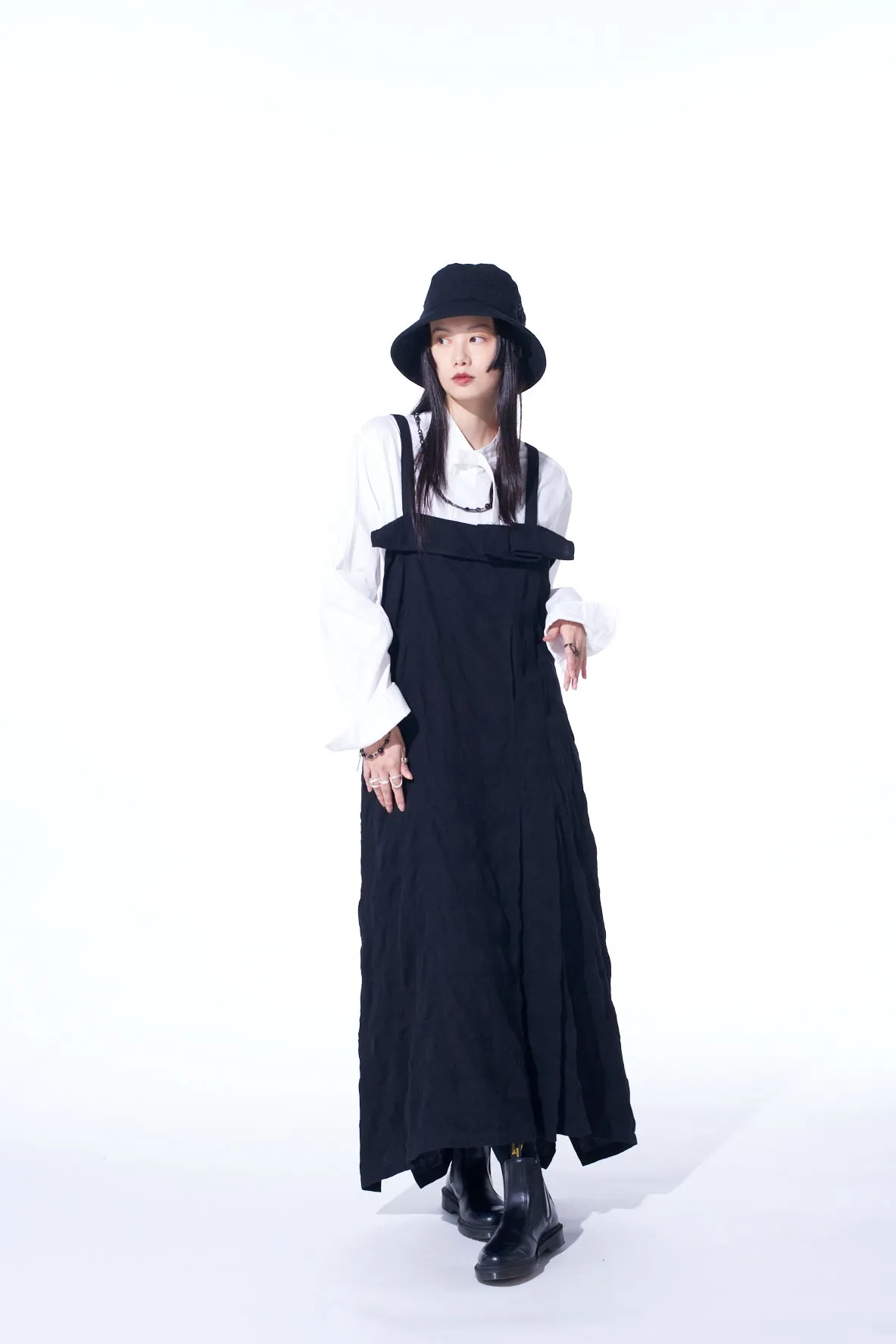 FULLING FINISHED SHADOW CHECK PLEATED SHOULDER STRAP DRESS sold by Yohji Yamamoto product image thumbnail 2