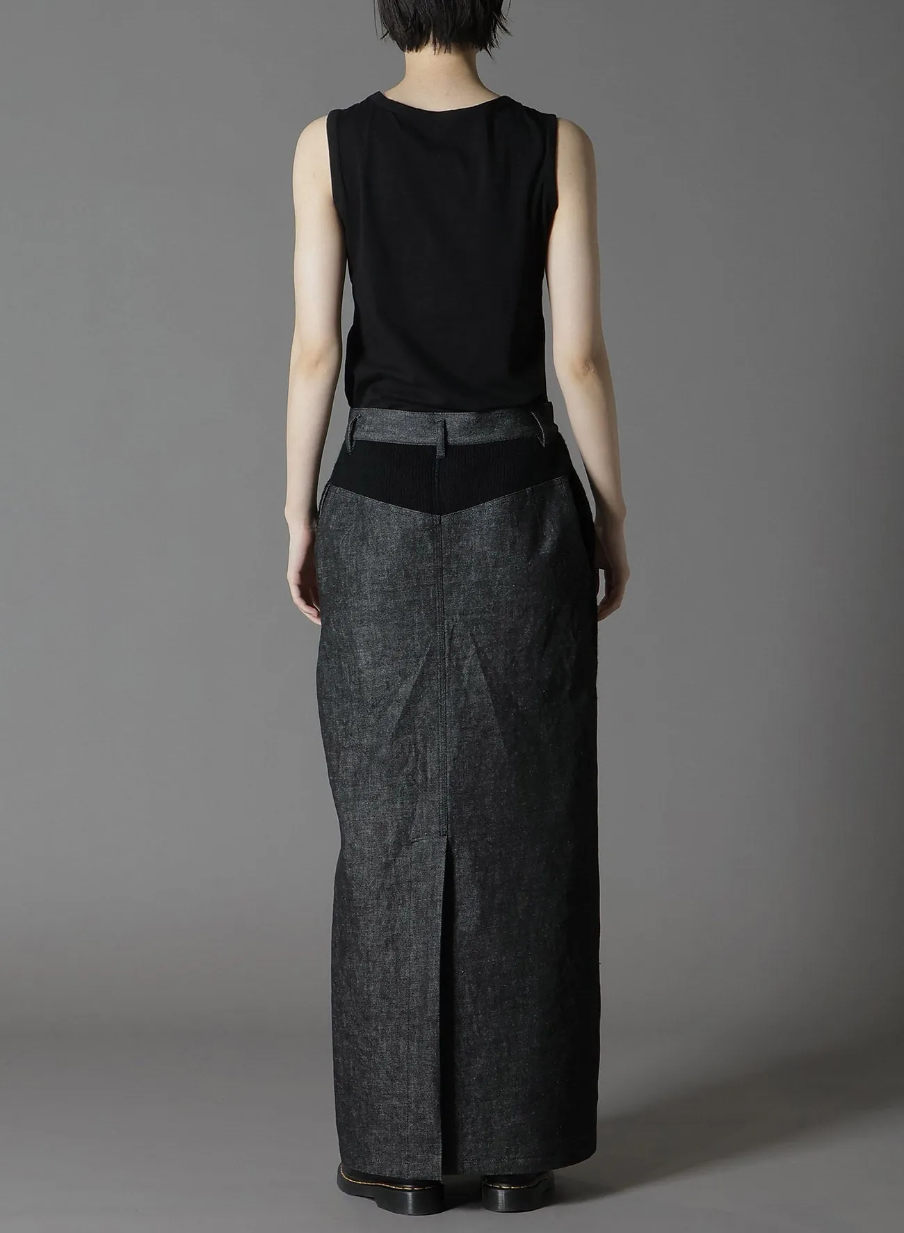 BLACK DENIM +WOOL JERSEY RIB TIGHT SKIRTS sold by Yohji Yamamoto product image thumbnail 4