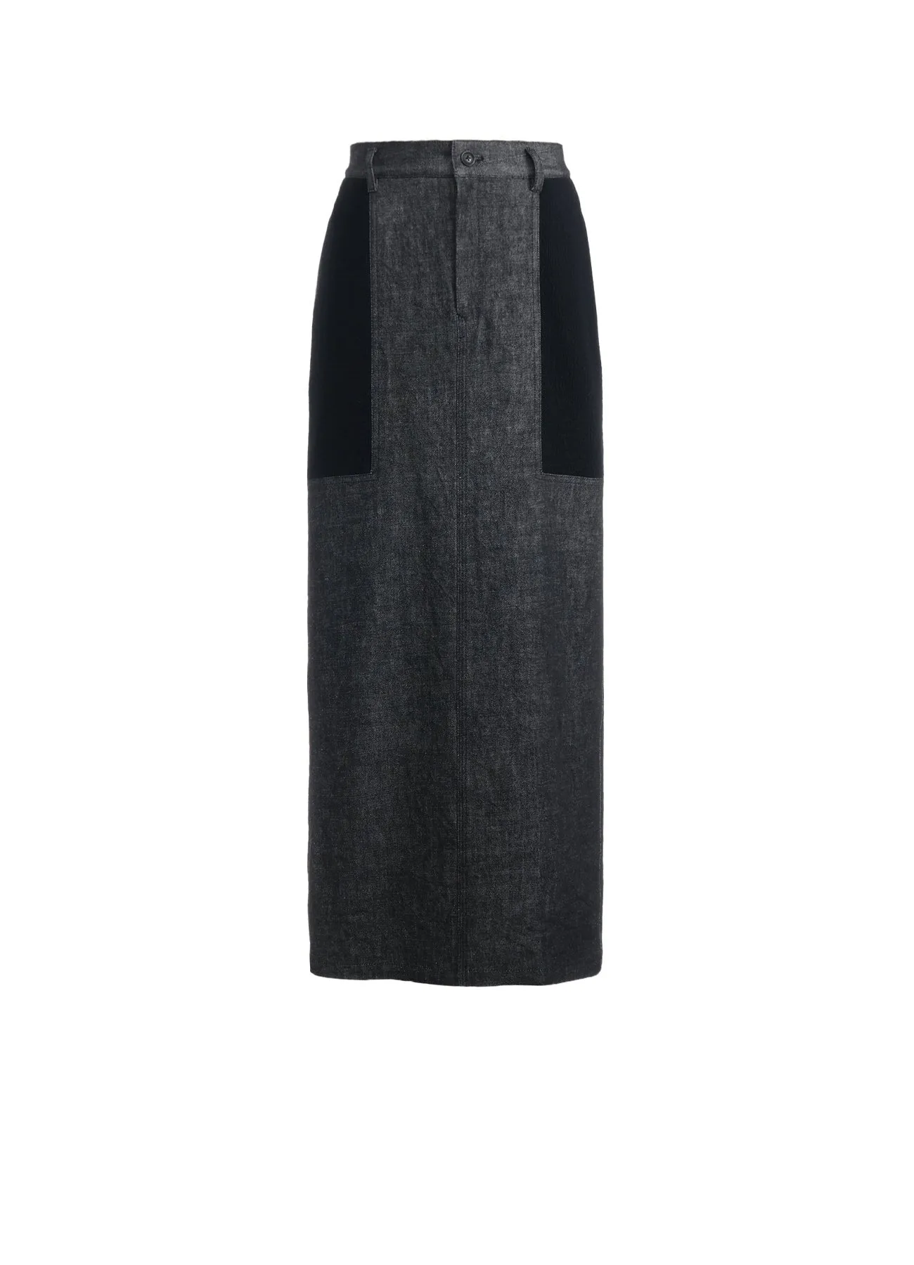 BLACK DENIM +WOOL JERSEY RIB TIGHT SKIRTS sold by Yohji Yamamoto