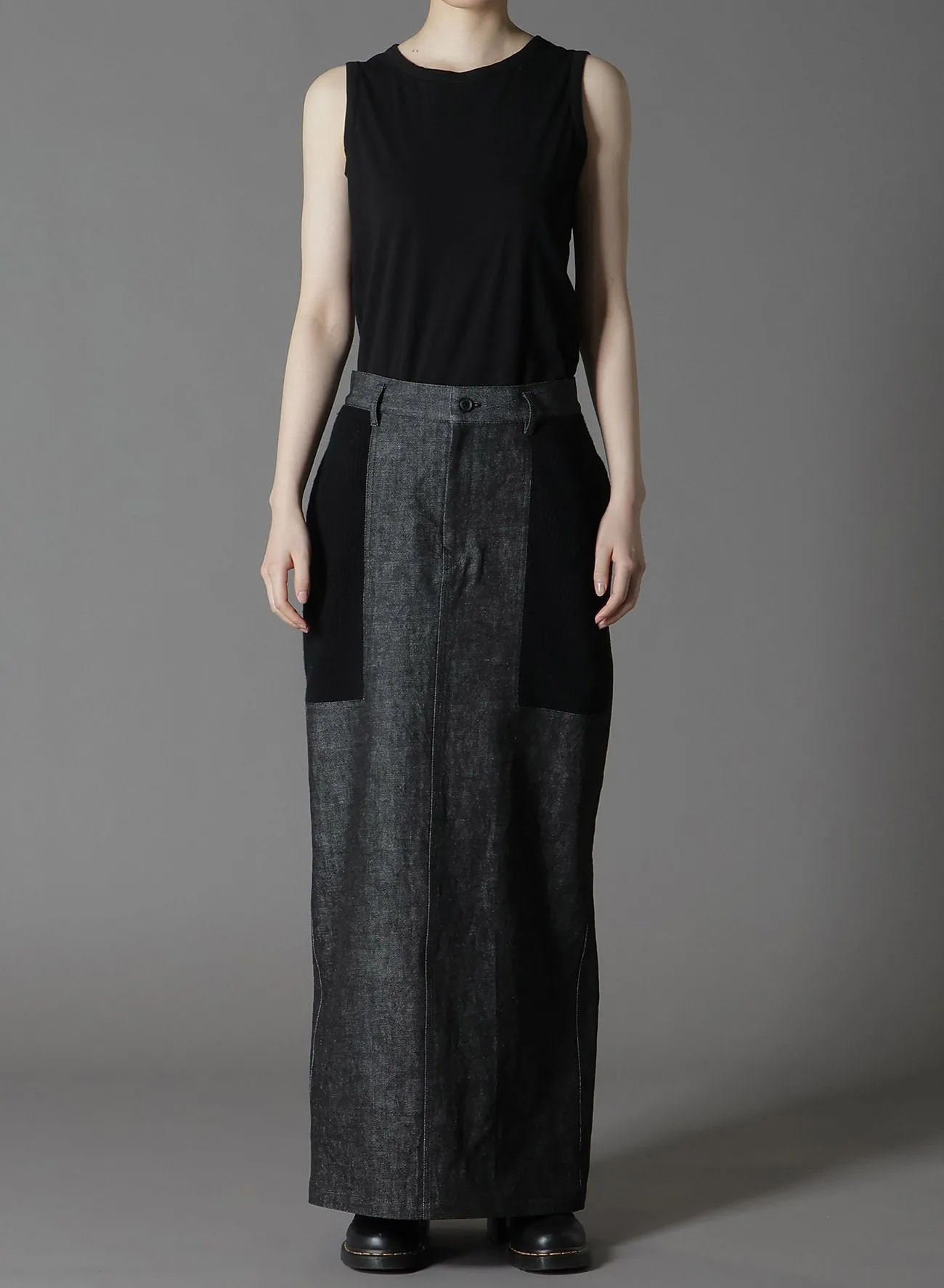 BLACK DENIM +WOOL JERSEY RIB TIGHT SKIRTS sold by Yohji Yamamoto product image thumbnail 2