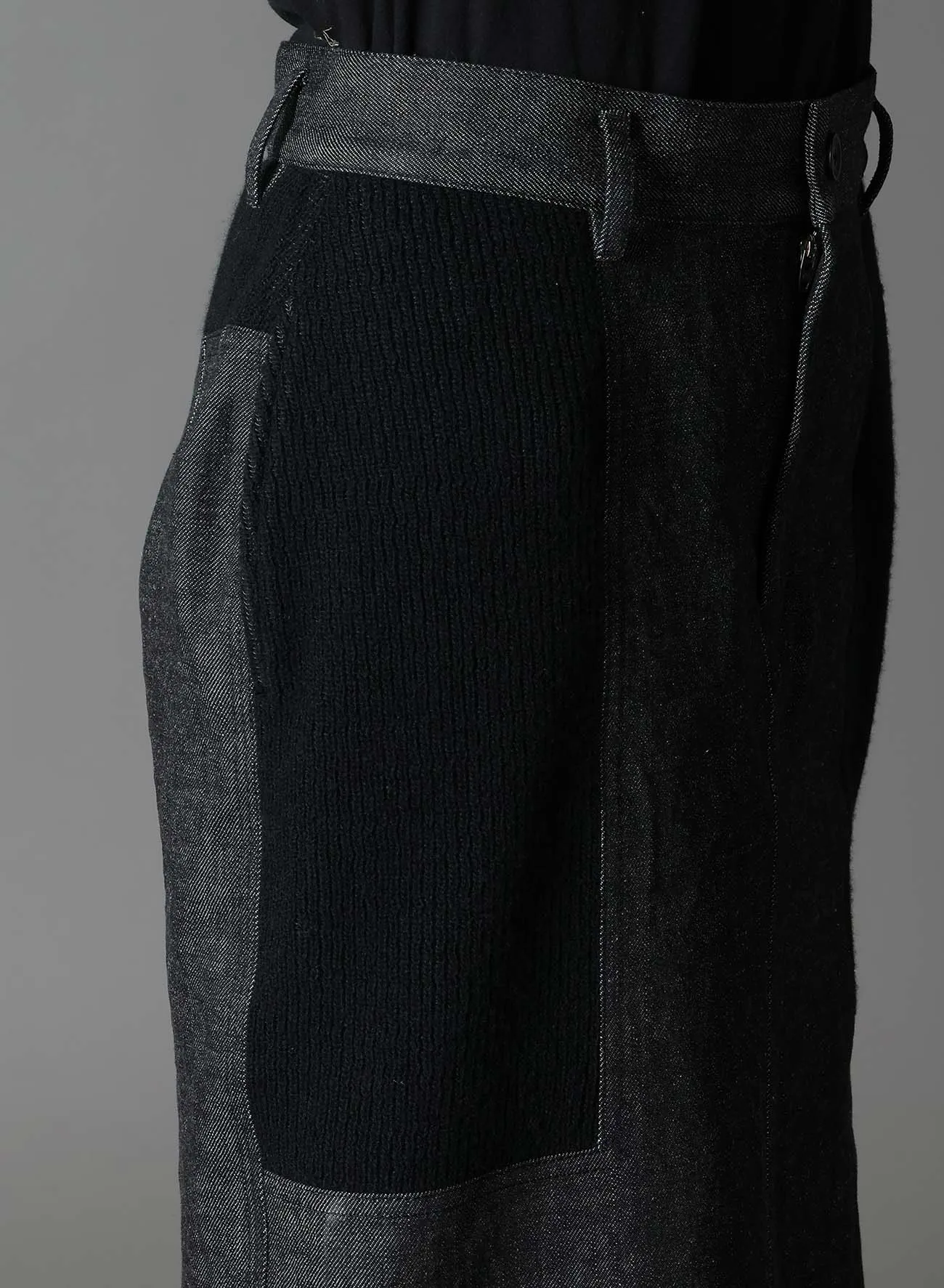 BLACK DENIM +WOOL JERSEY RIB TIGHT SKIRTS sold by Yohji Yamamoto product image thumbnail 5