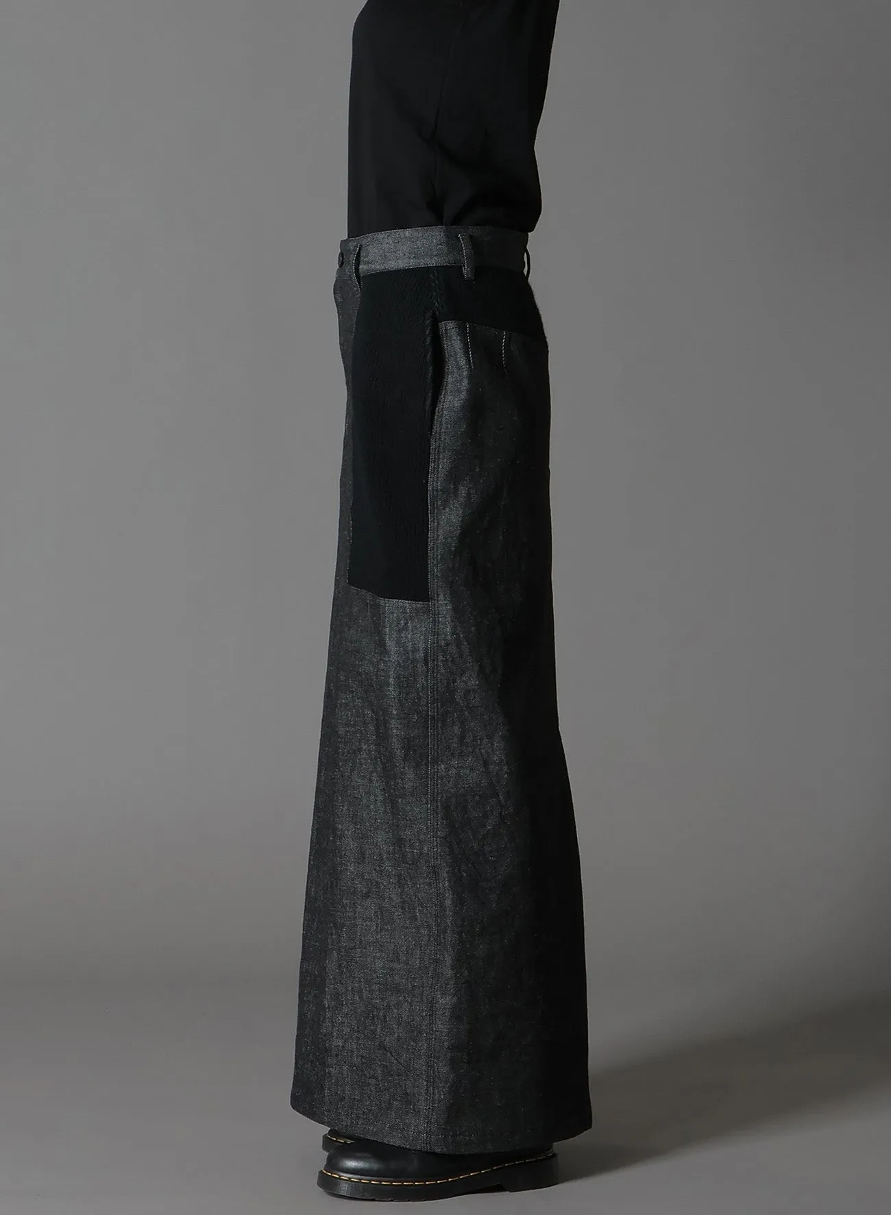 BLACK DENIM +WOOL JERSEY RIB TIGHT SKIRTS sold by Yohji Yamamoto product image thumbnail 3