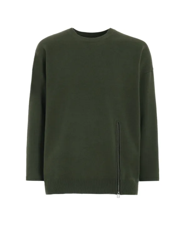 CASHMERE/EXTRA SUPER FINE WOOL ZIPPER CREW NECK KNIT sold by Yohji Yamamoto