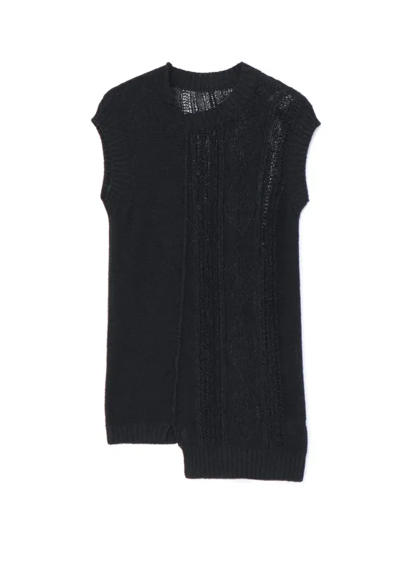 PLAIN STITCH x CABLE KNIT SLEEVELESS PULLOVER made by Yohji Yamamoto