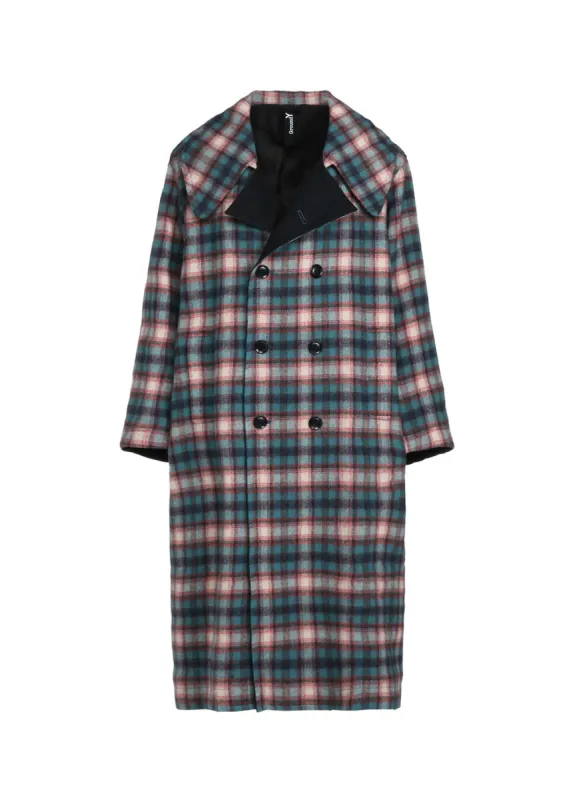 CHECKED SHAGGY WOOL TRUNCATED TRENCH COAT sold by Yohji Yamamoto