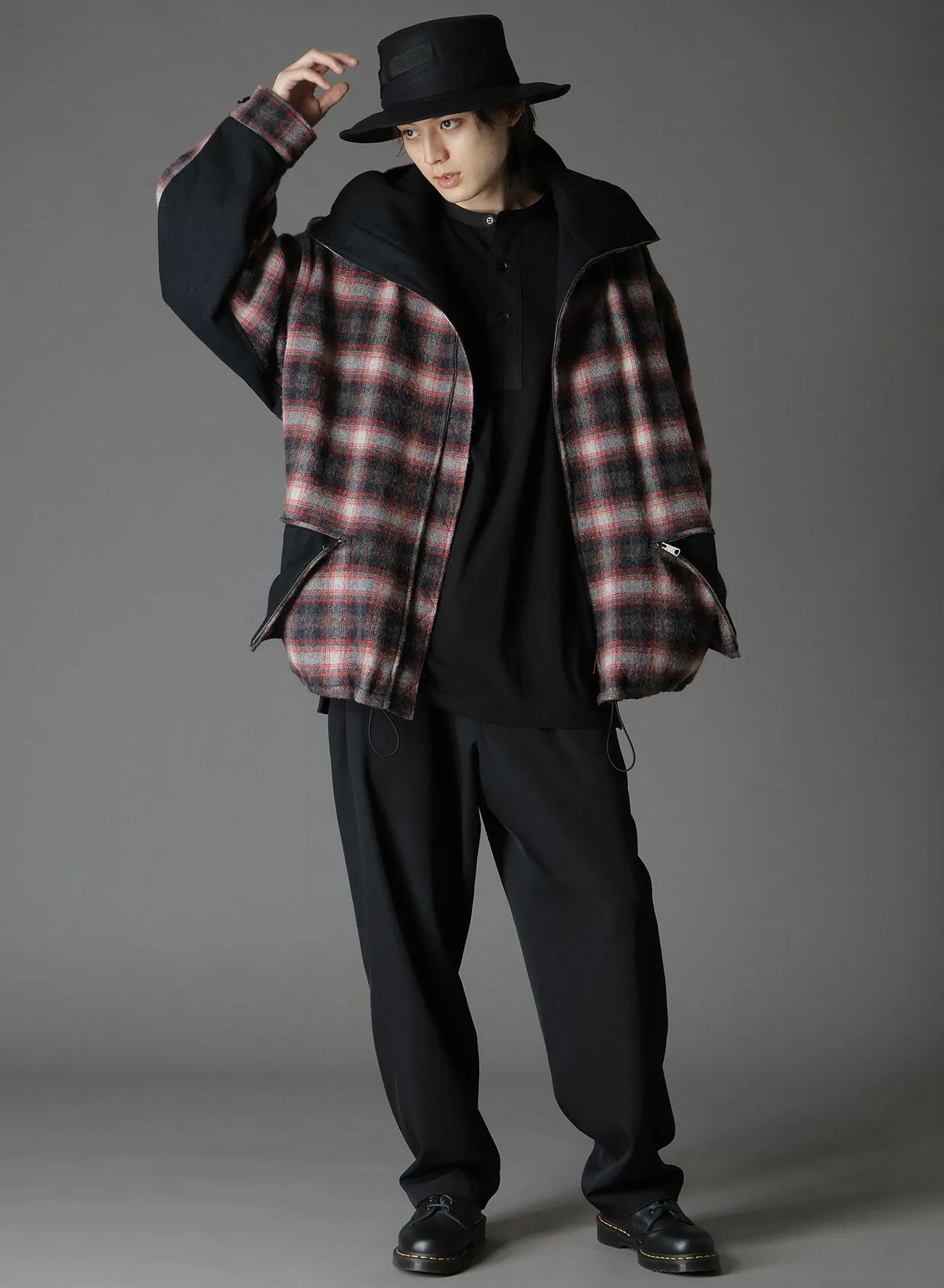 CHECKED SHAGGY WOOL ZIPPER POCKET HOODED BLOUSON sold by Yohji Yamamoto product image thumbnail 2