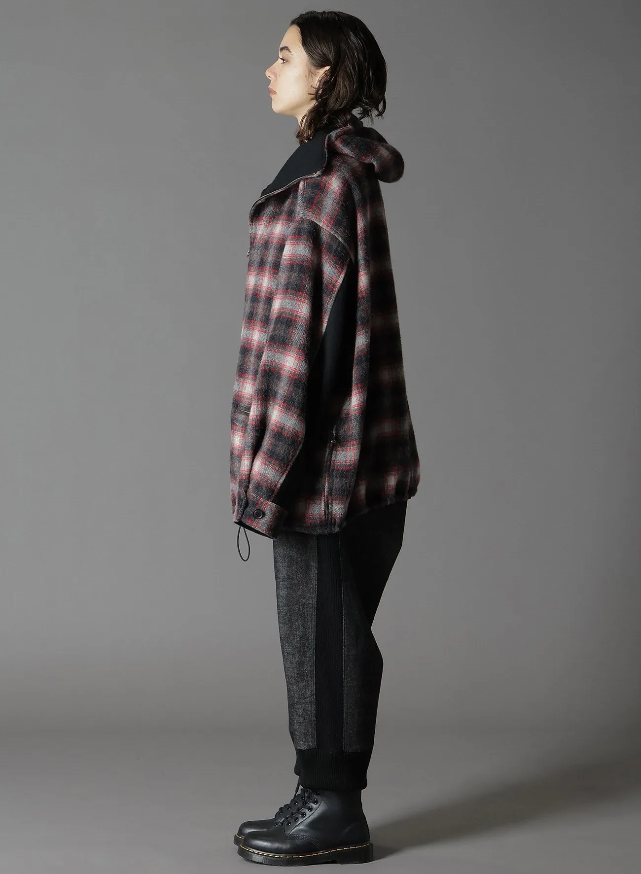 CHECKED SHAGGY WOOL ZIPPER POCKET HOODED BLOUSON sold by Yohji Yamamoto product image thumbnail 4