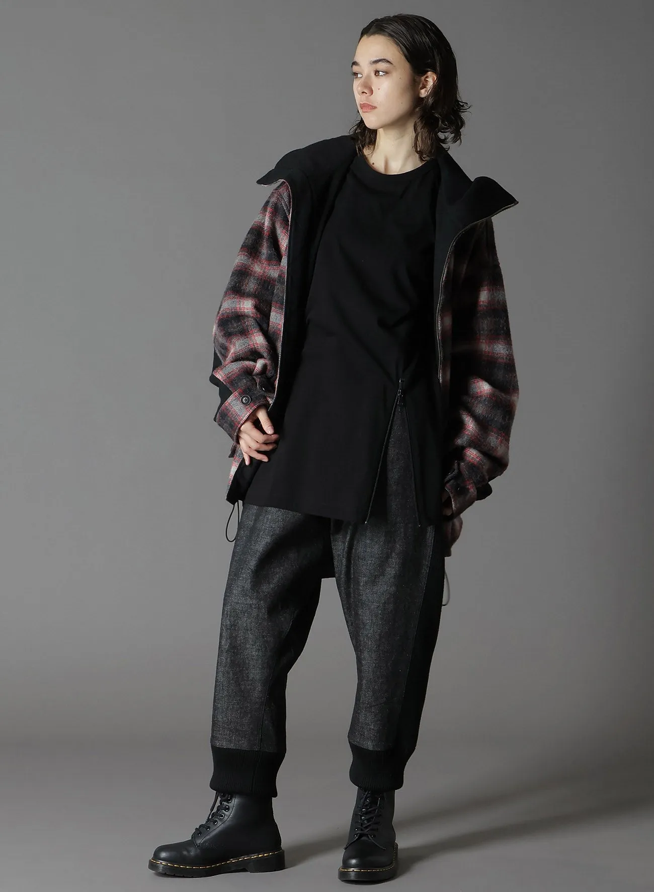 CHECKED SHAGGY WOOL ZIPPER POCKET HOODED BLOUSON sold by Yohji Yamamoto product image thumbnail 3