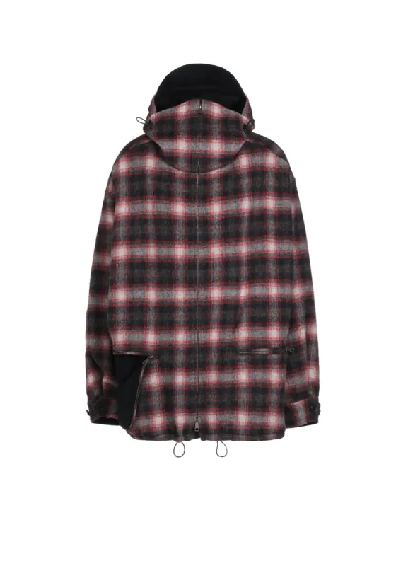 CHECKED SHAGGY WOOL ZIPPER POCKET HOODED BLOUSON sold by Yohji Yamamoto