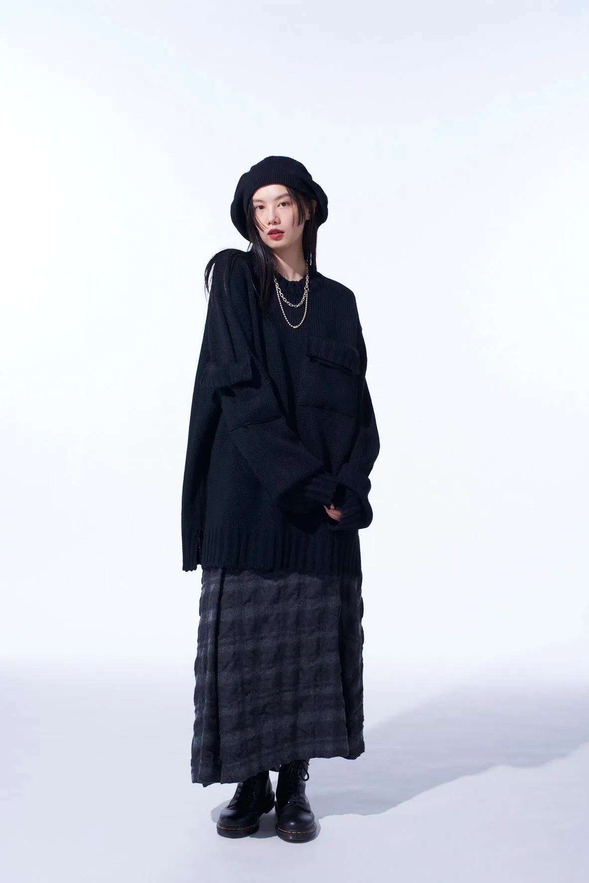 FULLING FINISHED SHADOW CHECK BUTTONED SKIRT sold by Yohji Yamamoto product image thumbnail 2