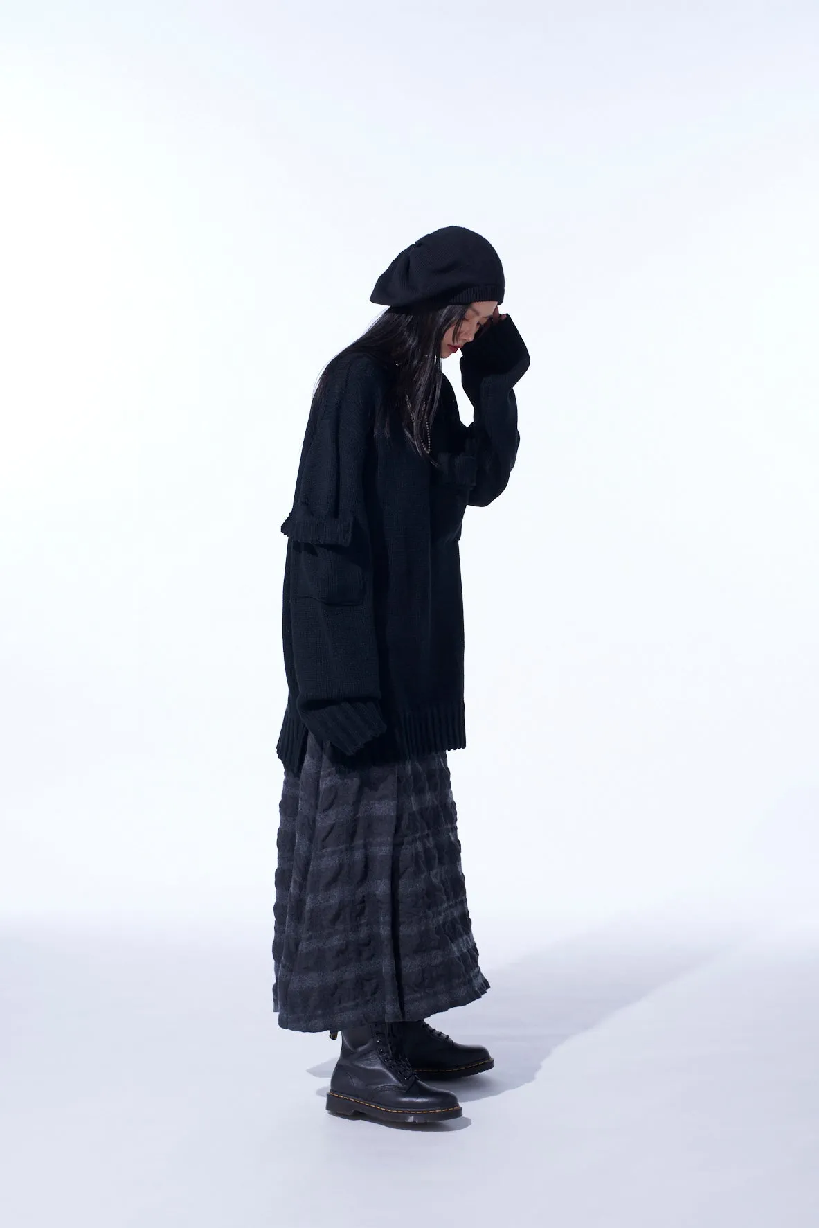 FULLING FINISHED SHADOW CHECK BUTTONED SKIRT sold by Yohji Yamamoto product image thumbnail 5