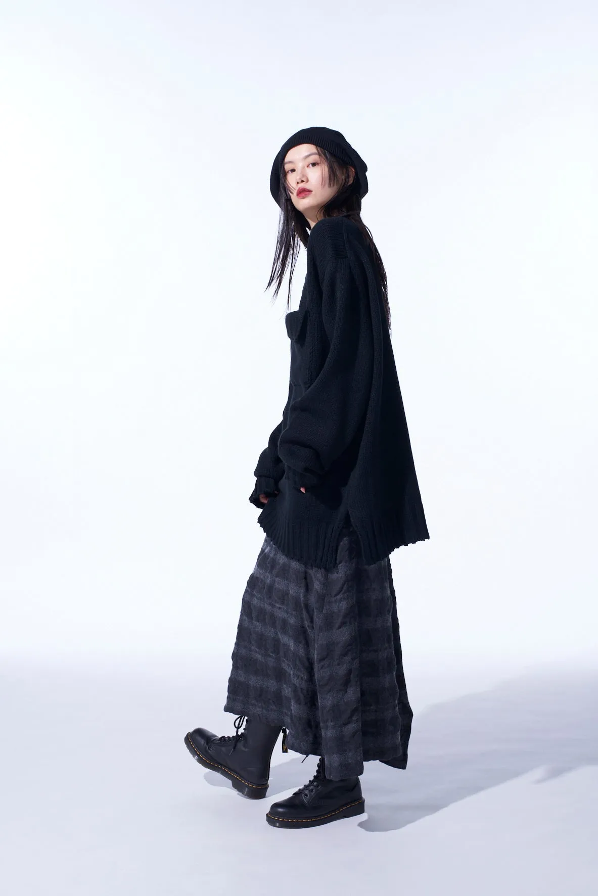 FULLING FINISHED SHADOW CHECK BUTTONED SKIRT sold by Yohji Yamamoto product image thumbnail 3