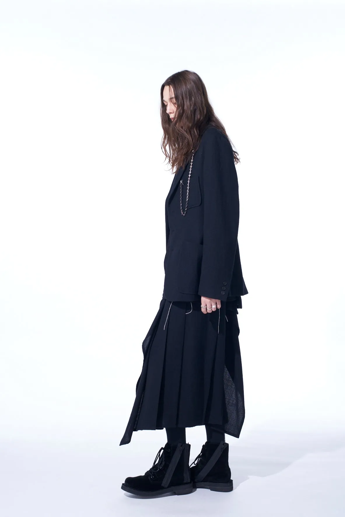 WOOL VIYELLA ASYMMETRICAL PLEATED JACKET sold by Yohji Yamamoto product image thumbnail 3