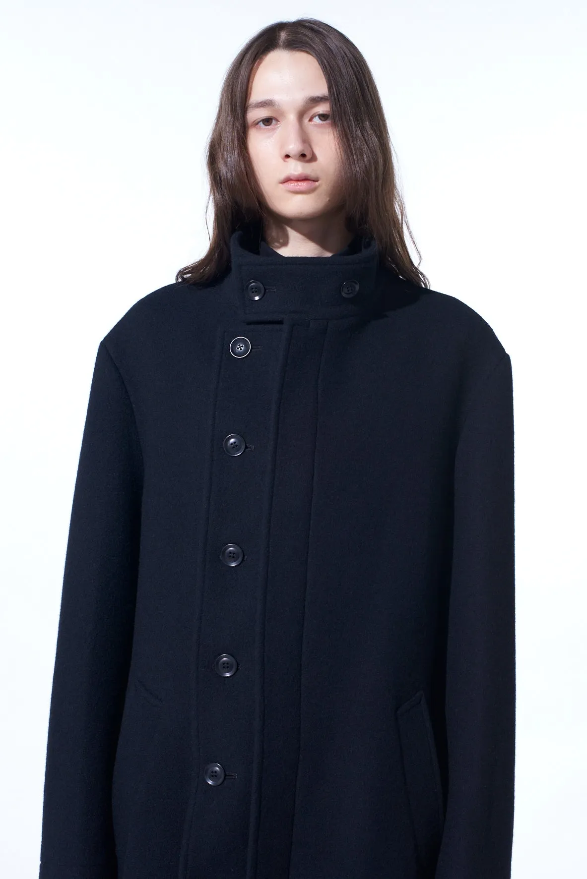 DOUBLE-WEAVE MELTON STAND COLLAR COAT sold by Yohji Yamamoto product image thumbnail 2