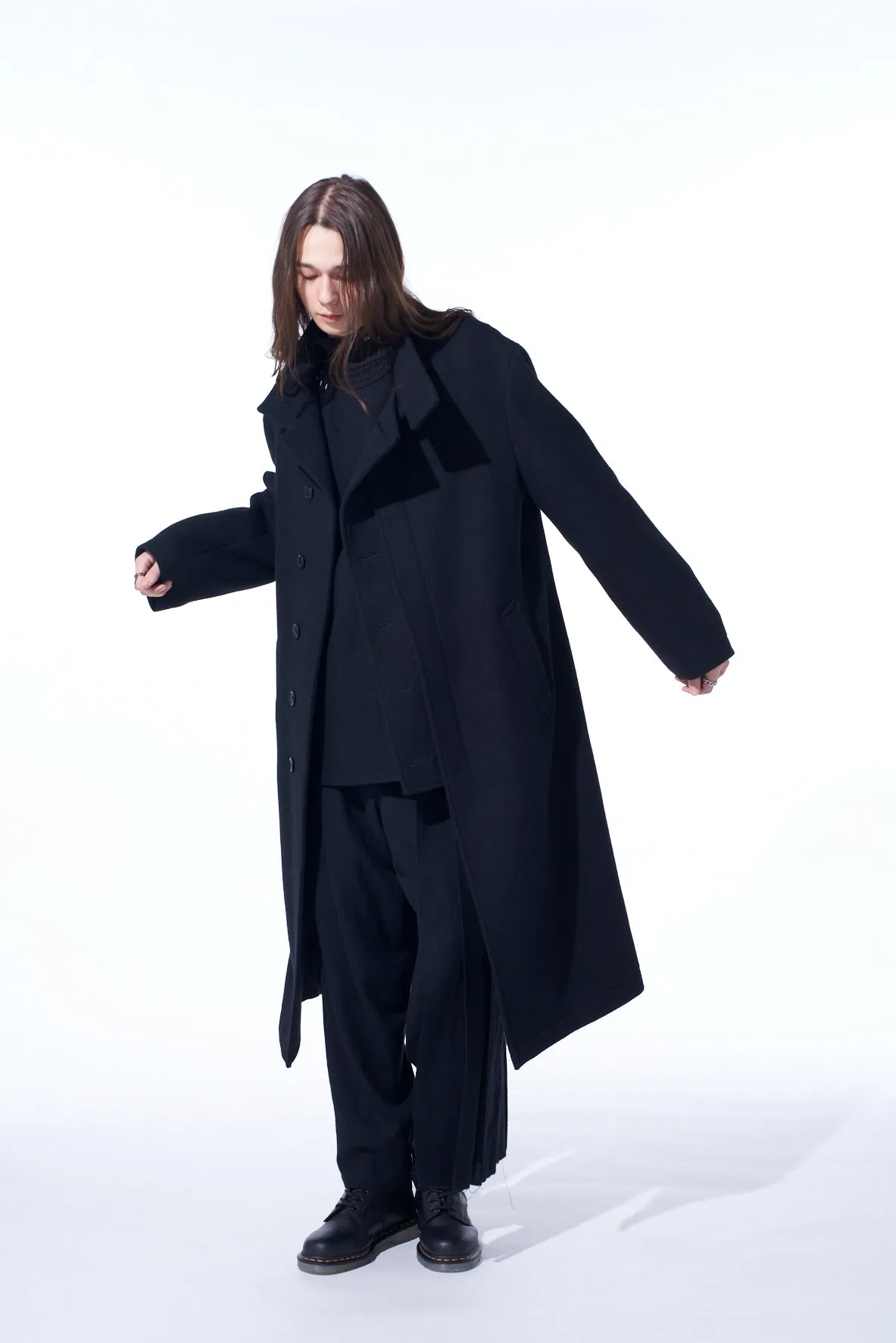DOUBLE-WEAVE MELTON STAND COLLAR COAT sold by Yohji Yamamoto product image thumbnail 4
